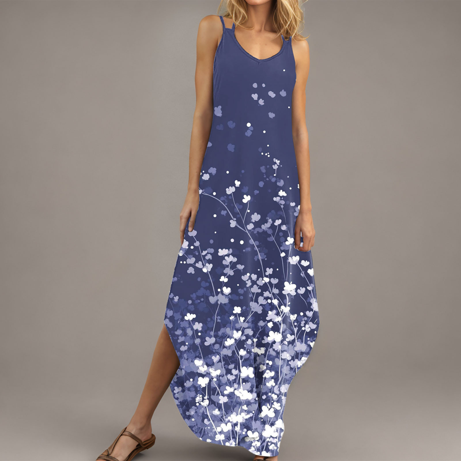 Lenago Women's Plus Size Deep V-Neck Standard-Fit Sleeveless Sundress Solid Maxi Party Dress with Pockets on Clearance